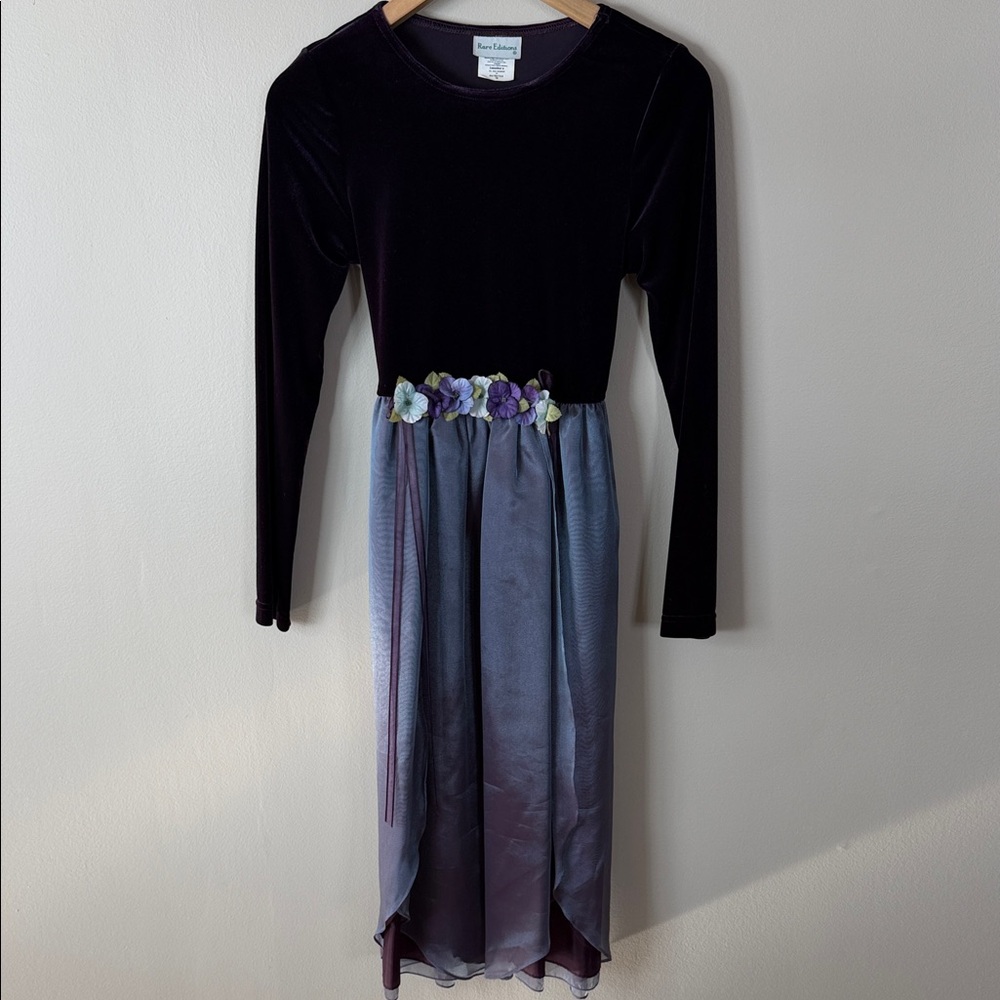 Rare Editions Velvet Dress in Purple and Blue